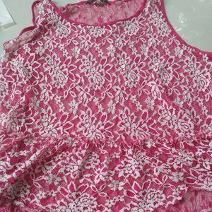 Myths Designer Pink and white floral sheer stretch sexy sleeveless top size 2x